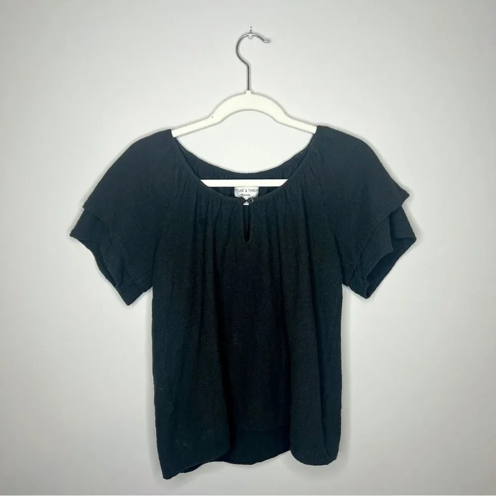 Madewell Texture and Thread Tiered Sleeve Black Top
